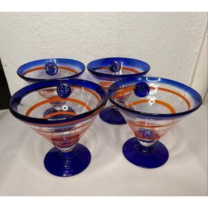 Vtg Kosta Boda Royal Caribbean Set of 4 Martini Glasses Hand Blown Cobalt Blue